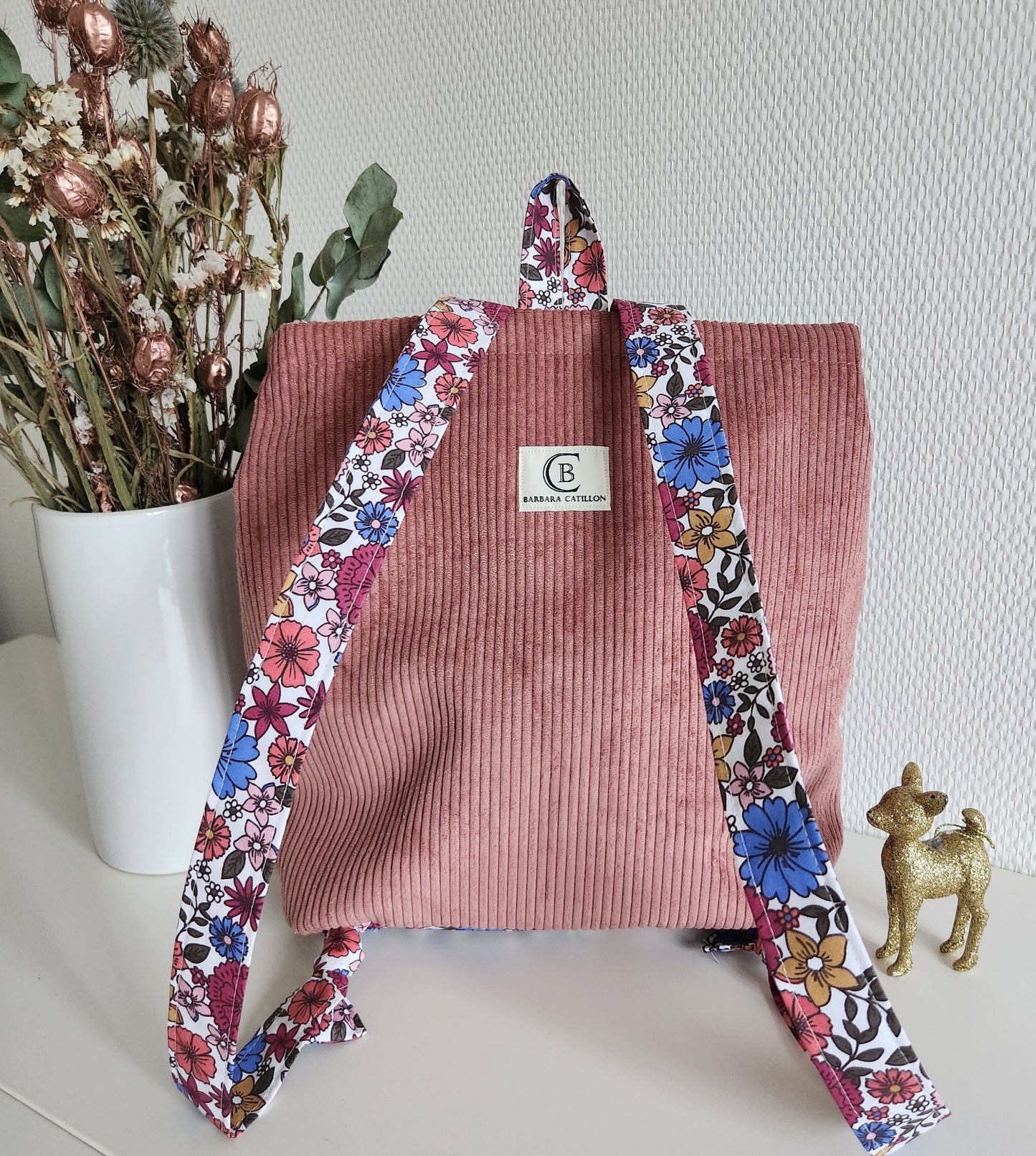 Bestickter Kindergartenrucksack, schimmernde Baumwolle und Liberty