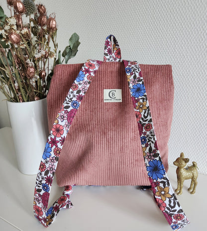 Bestickter Kindergartenrucksack, schimmernde Baumwolle und Liberty