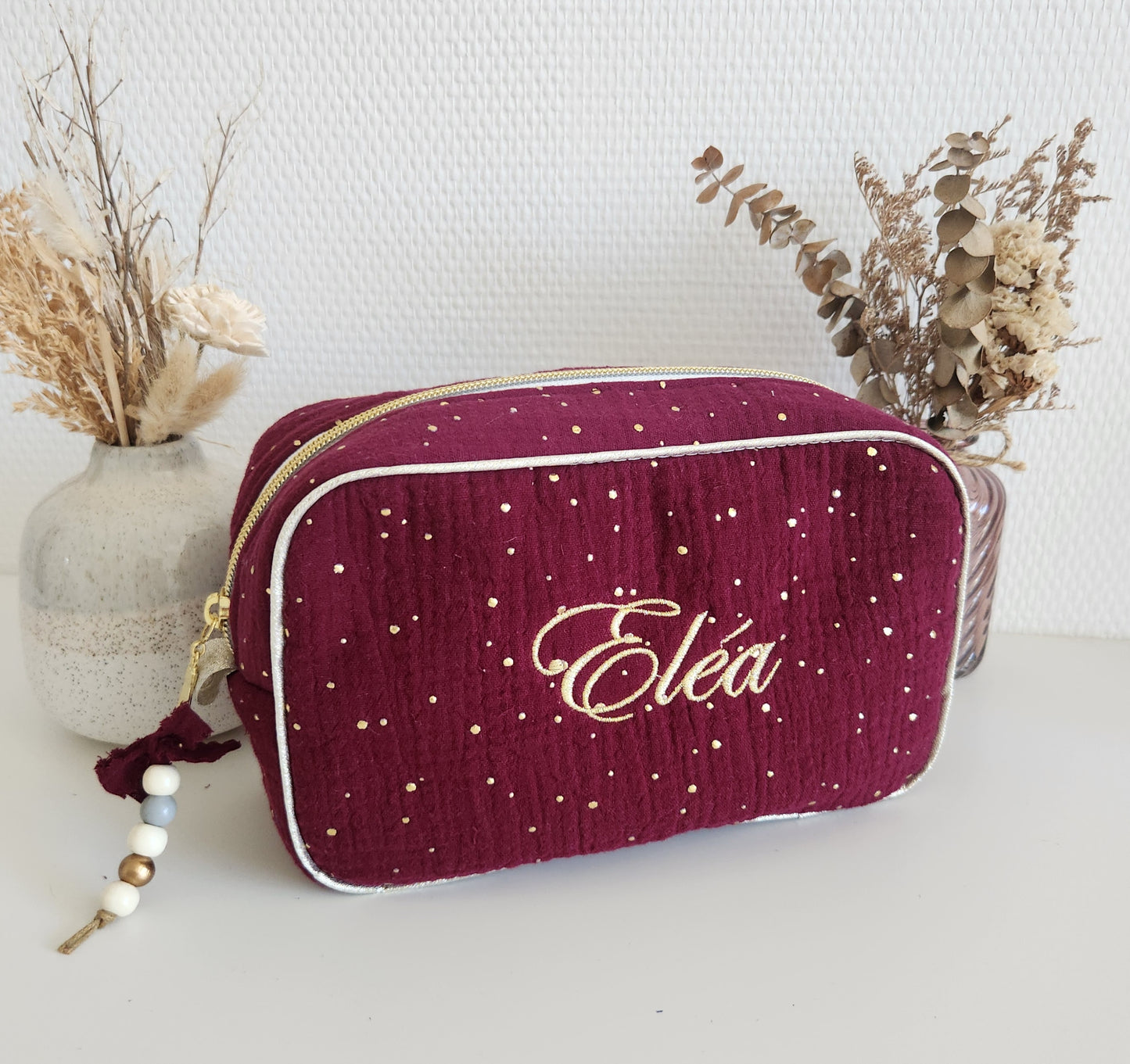 Trousse de voyage passepoilée en double gaze de coton