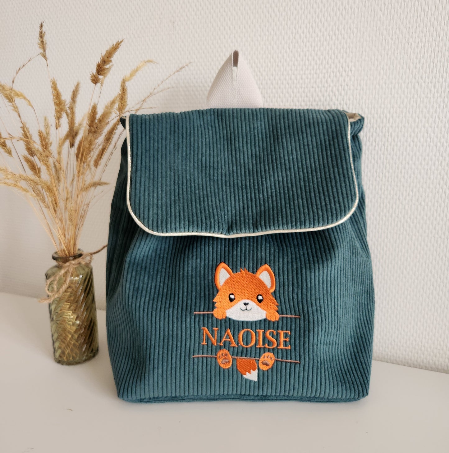Sac à dos maternelle en velours, broderie renard