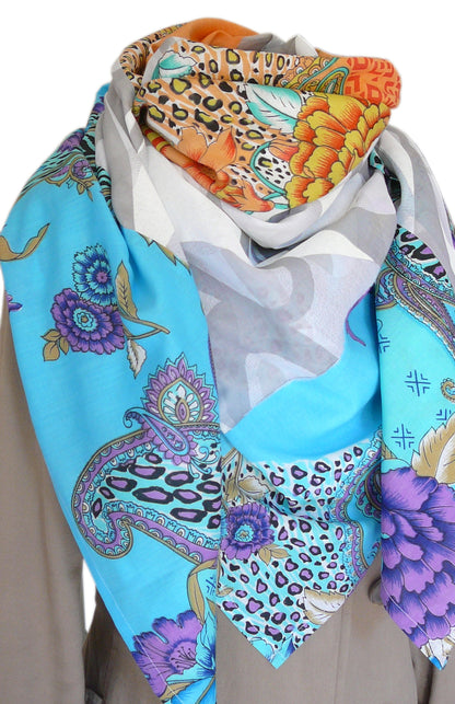 Grand foulard carré pour femme, patchwork, oversize, en voile de coton