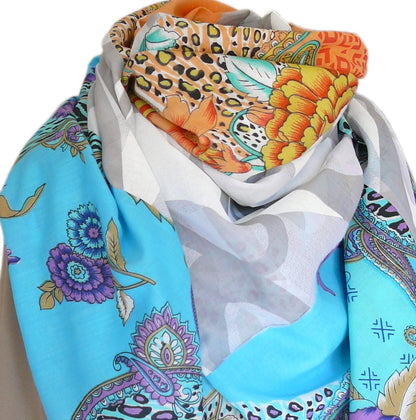 Grand foulard carré pour femme, patchwork, oversize, en voile de coton