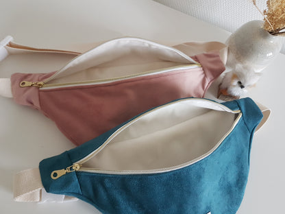 Sac banane en velours lisse rose ou bleu