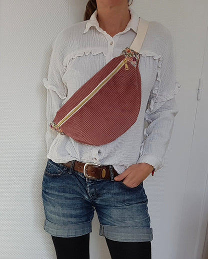 Sac banane en velours côtelé bicolore