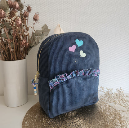 Bestickter Kindergartenrucksack, schimmernde Baumwolle und Liberty
