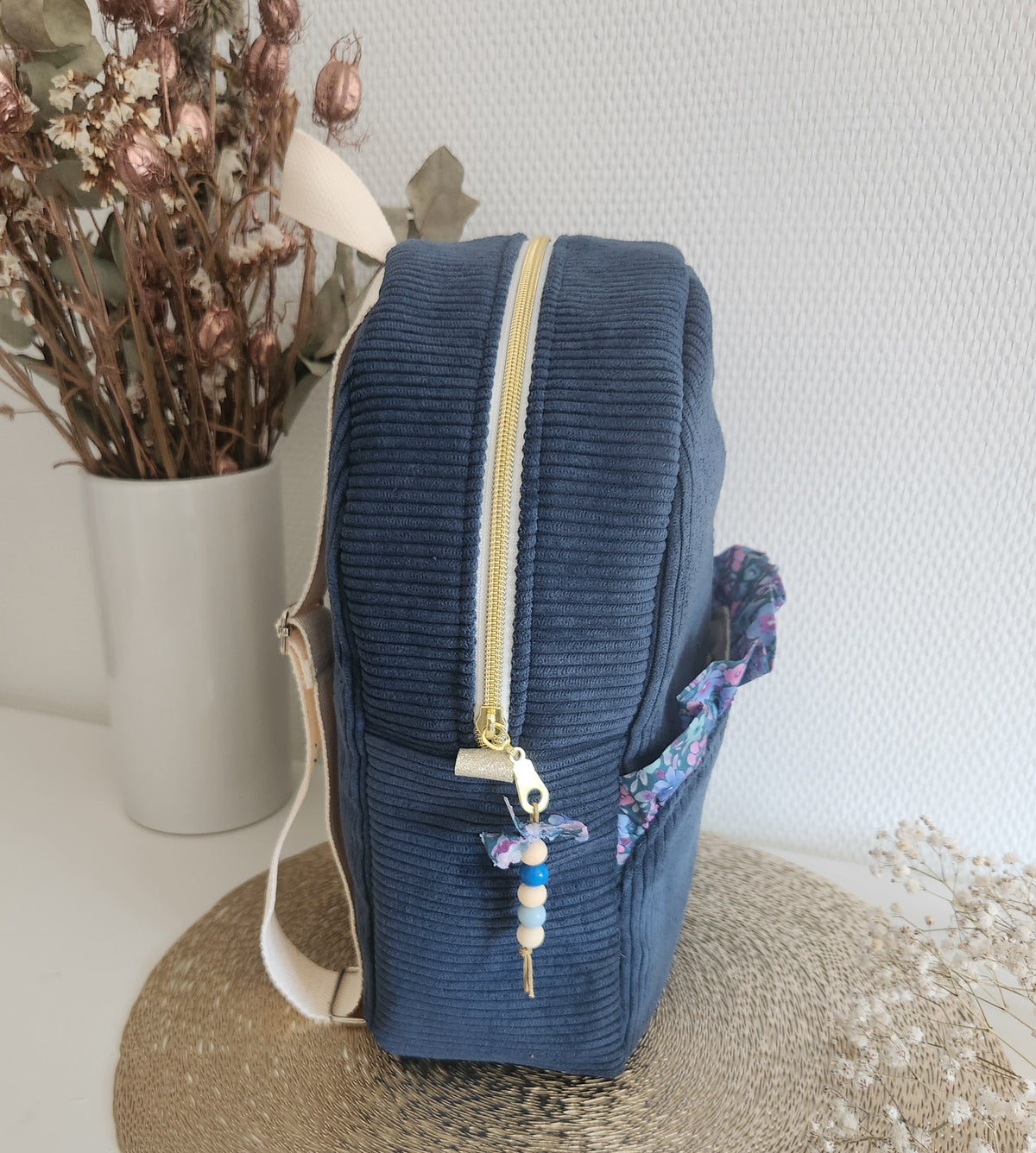 Bestickter Kindergartenrucksack, schimmernde Baumwolle und Liberty
