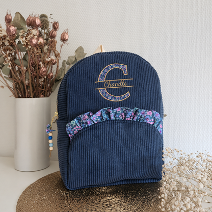 Bestickter Kindergartenrucksack, schimmernde Baumwolle und Liberty