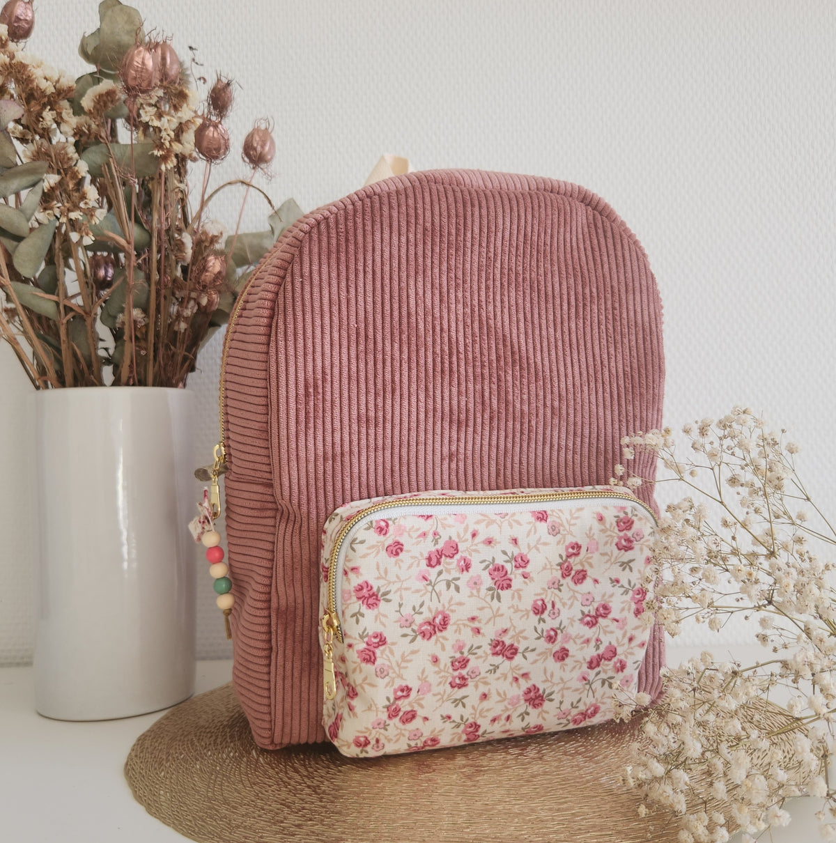 Bestickter Kindergartenrucksack, schimmernde Baumwolle und Liberty