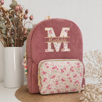Bestickter Kindergartenrucksack, schimmernde Baumwolle und Liberty
