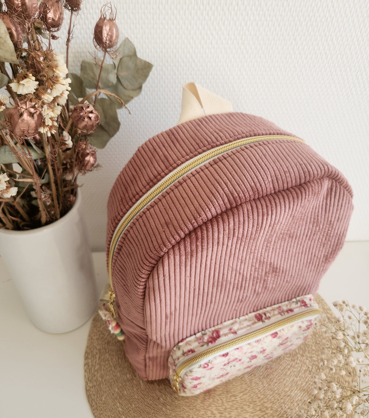 Bestickter Kindergartenrucksack, schimmernde Baumwolle und Liberty