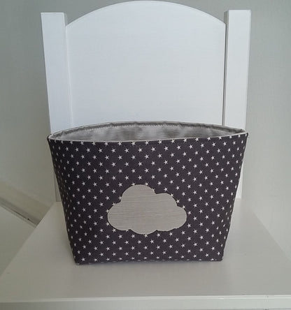 EN STOCK Petit panier/corbeille de rangement en coton gris et beige satiné