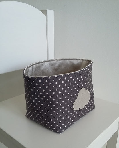EN STOCK Petit panier/corbeille de rangement en coton gris et beige satiné
