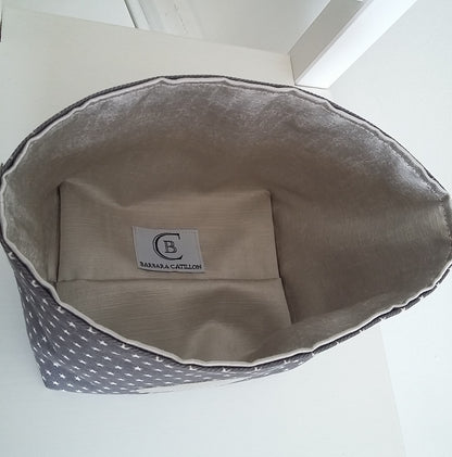 EN STOCK Petit panier/corbeille de rangement en coton gris et beige satiné