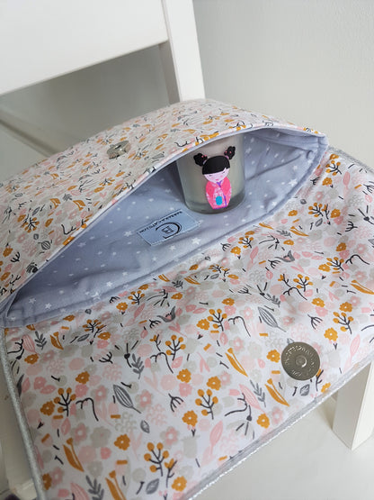 Protège carnet de santé, pochette à langer, en coton liberty rose et gris