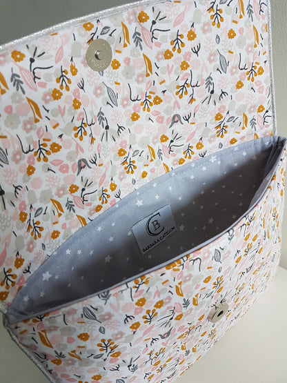 Protège carnet de santé, pochette à langer, en coton liberty rose et gris