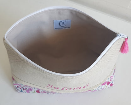 Grande pochette / trousse beige scintillant et liberty rose