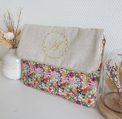 Protège carnet de santé, pochette à langer, beige scintillant et liberty orange