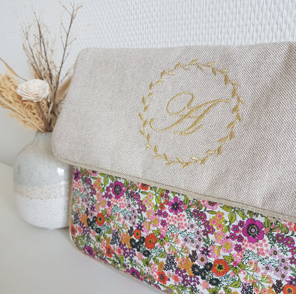 Protège carnet de santé, pochette à langer, beige scintillant et liberty orange