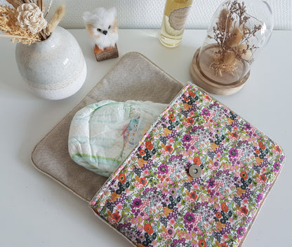 Protège carnet de santé, pochette à langer, beige scintillant et liberty orange
