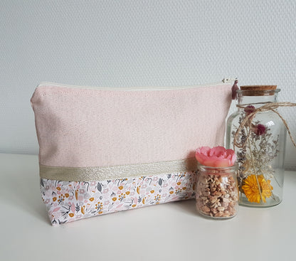 Grande pochette / trousse rose pâle scintillant et liberty