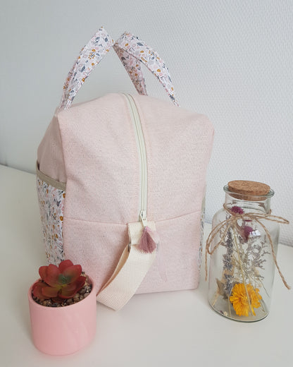 Sac à langer ou de voyage, rose pâle scintillant et liberty rose
