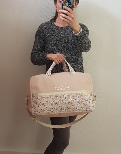 Sac à langer ou de voyage, rose pâle scintillant et liberty rose