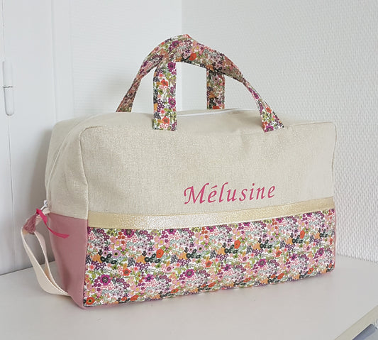 Wickel- oder Reisetasche, schimmerndes Beige und Orange Liberty