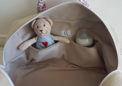 Sac à langer ou de voyage, beige scintillant et liberty rose