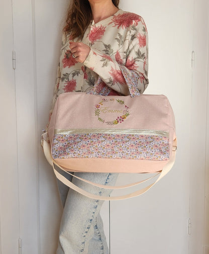 Diaper or travel bag, old pink floral cotton fleece