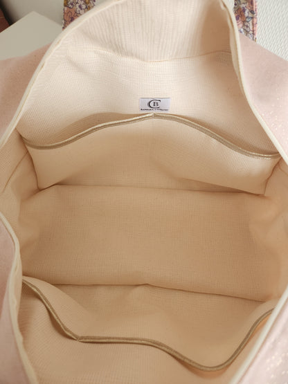 Diaper or travel bag, old pink floral cotton fleece