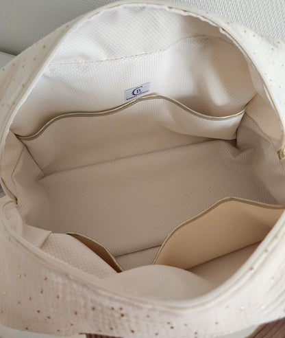 Sac à langer en gaze de coton écrue et velours côtelé beige