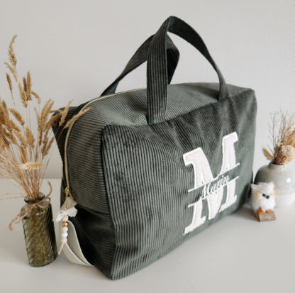 Sac à langer velours côtelé et lettre moumoute