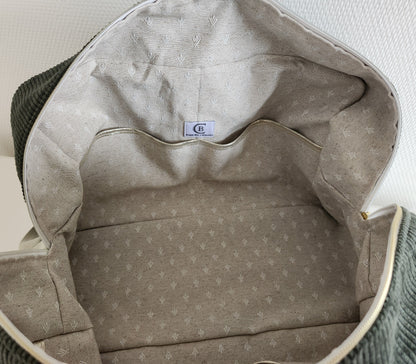 Sac à langer velours côtelé et lettre moumoute
