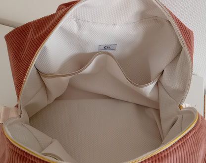 Sac à langer ou de voyage, coton fleuri molletonné bordeaux