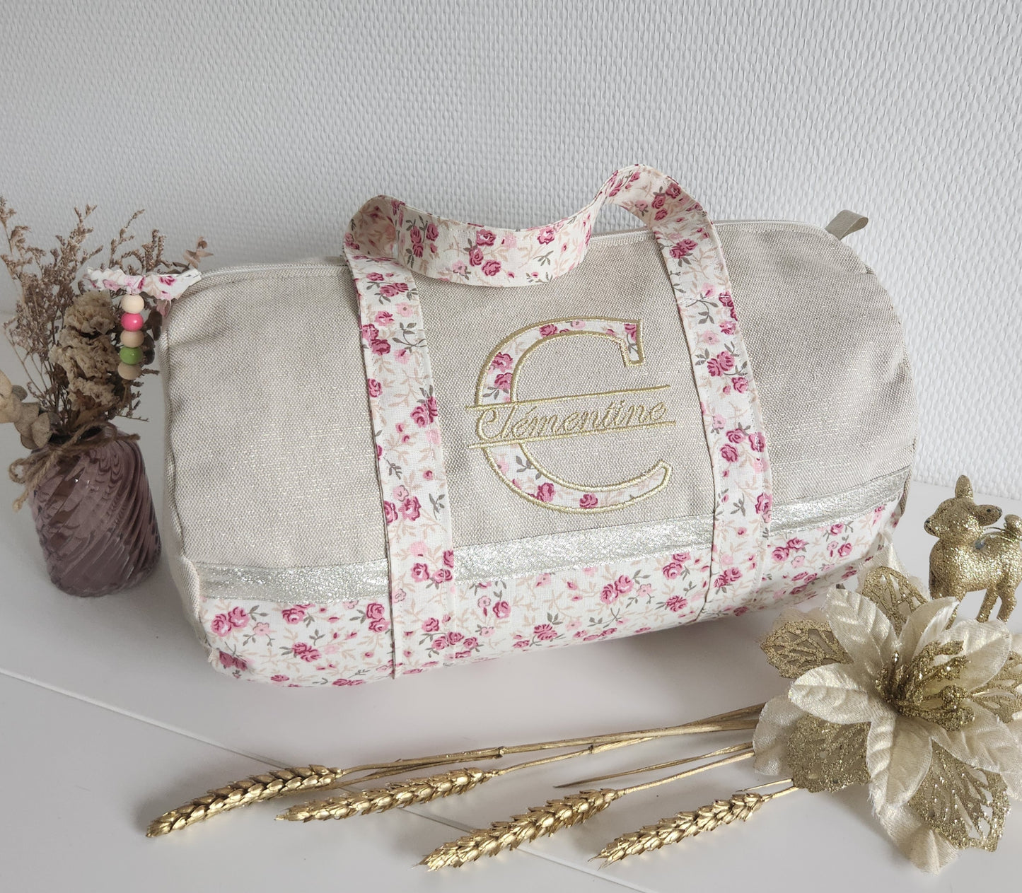 Sparkly cotton and liberty duffel bag