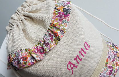 Sac à dos enfant beige scintillant et liberty orange.