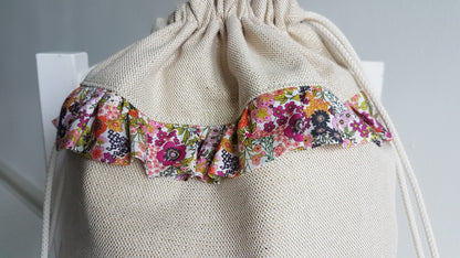 Sac à dos enfant beige scintillant et liberty orange.