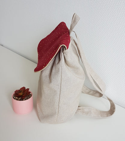 Sac à dos maternelle coton beige scintillant et double gaze de coton
