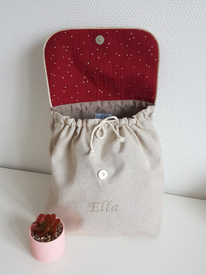 Sac à dos maternelle coton beige scintillant et double gaze de coton