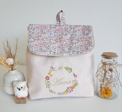 Sac à dos maternelle enfant brodé, coton scintillant et liberty