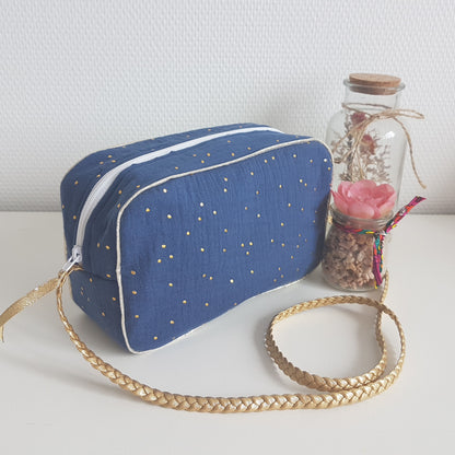 Sac à main petite fille bandoulière en double gaze de coton à pois dorés