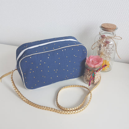 Sac à main petite fille bandoulière en double gaze de coton à pois dorés