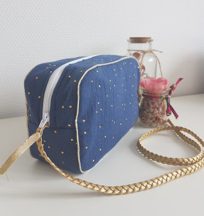 Sac à main petite fille bandoulière en double gaze de coton à pois dorés