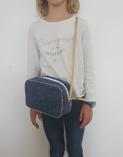 Sac à main petite fille bandoulière en double gaze de coton à pois dorés