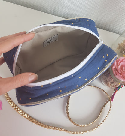 Sac à main petite fille bandoulière en double gaze de coton à pois dorés