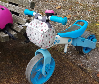 Sacoche à vélo ou trottinette, fleurs gris/bordeaux et jean