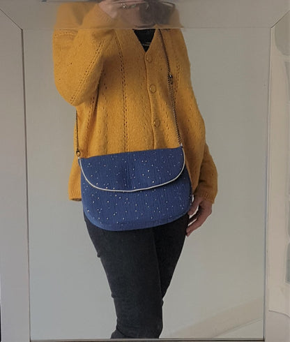Sac à main bandoulière femme, double gaze de coton à pois dorés
