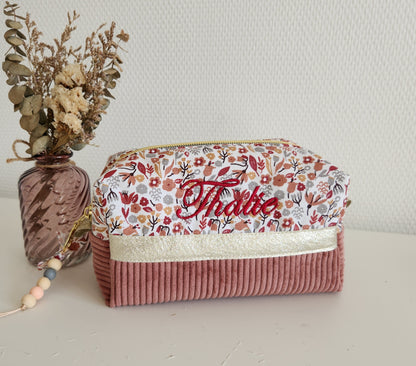 Trousse à maquillage velours rose et liberty