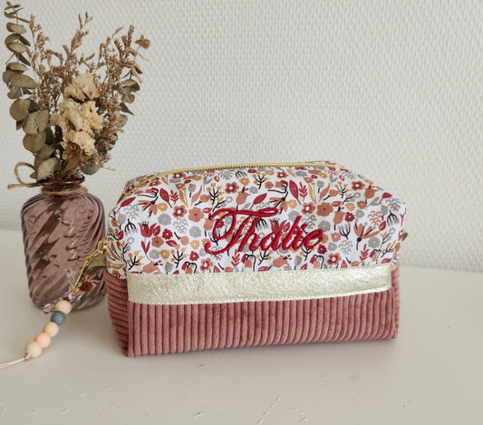 Trousse à maquillage velours rose et liberty