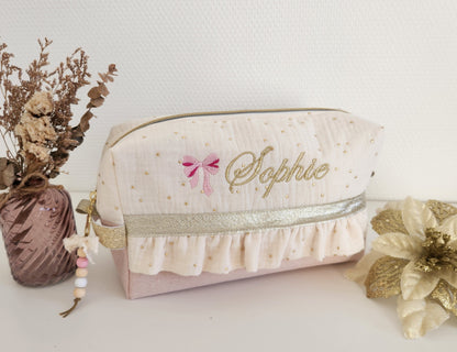 Beige shimmering and orange liberty toiletry bag